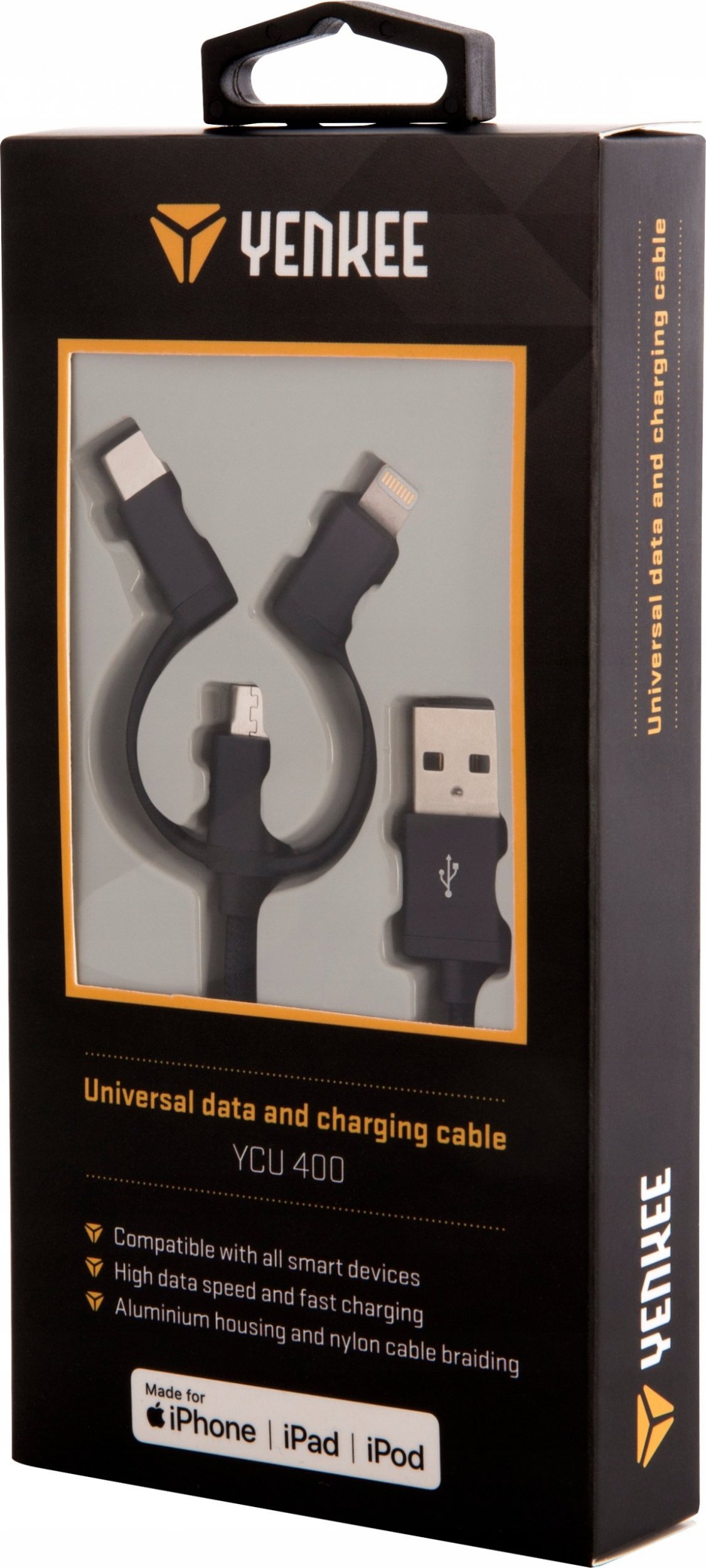 Kabllo USB A në USB C Micro USB Lightning 3 në 1, karikim i shpejtë, 3A, najlon, gri