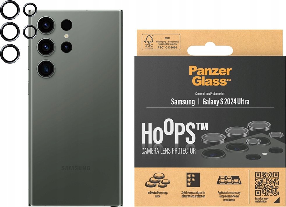 Mbrojtës kamere PanzerGlass Hoops Samsung Galaxy S24 Ultra, set rrathësh, i zi