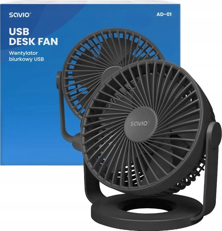 Ventilator tavoline Savio AD-01, USB-C, bateri 1200 mAh, i bardhë