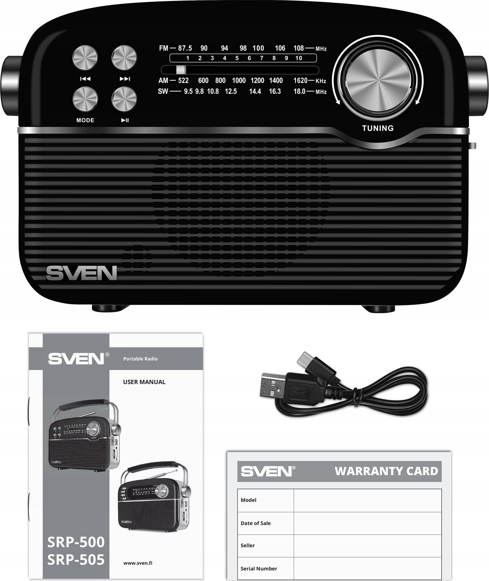 Radio portative Sven SRP-505, wireless, Blu-ray dhe DVD player, e zezë
