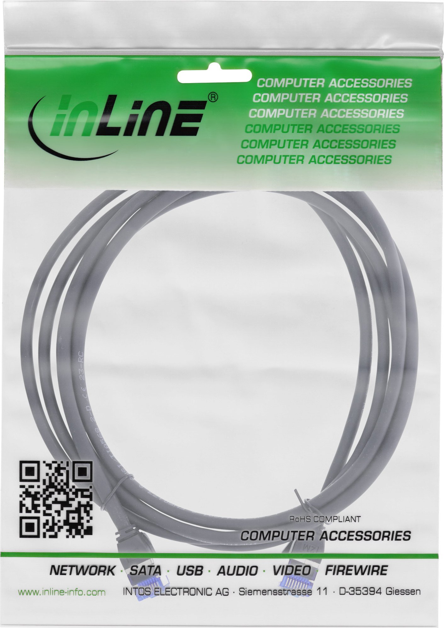 Kabllo rrjeti InLine Slim Cat.6A, S/FTP, PoE, 1.5m, i zi