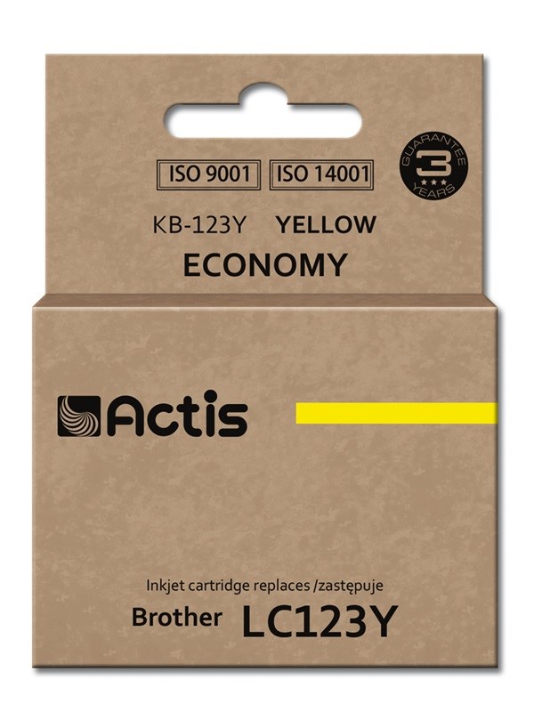 Ngjyrë për printer Actis KB-123Y (zëvendësim për Brother LC123Y/LC121Y), 10 ml, e verdhë
