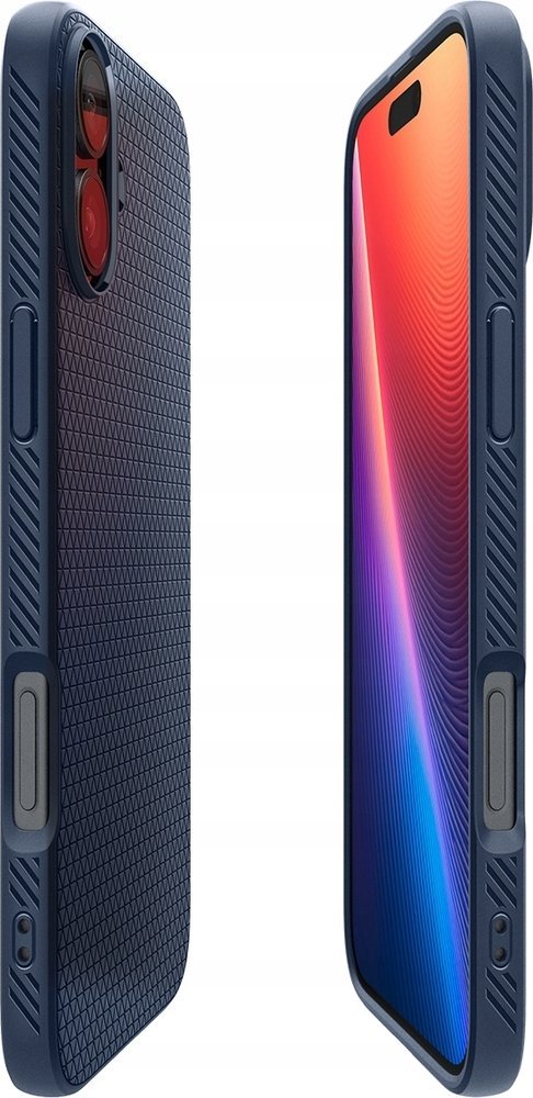 Mbulesë mbrojtëse Spigen Liquid Air për iPhone 16 Plus, standard ushtarak, silikon fleksibël, blu navy