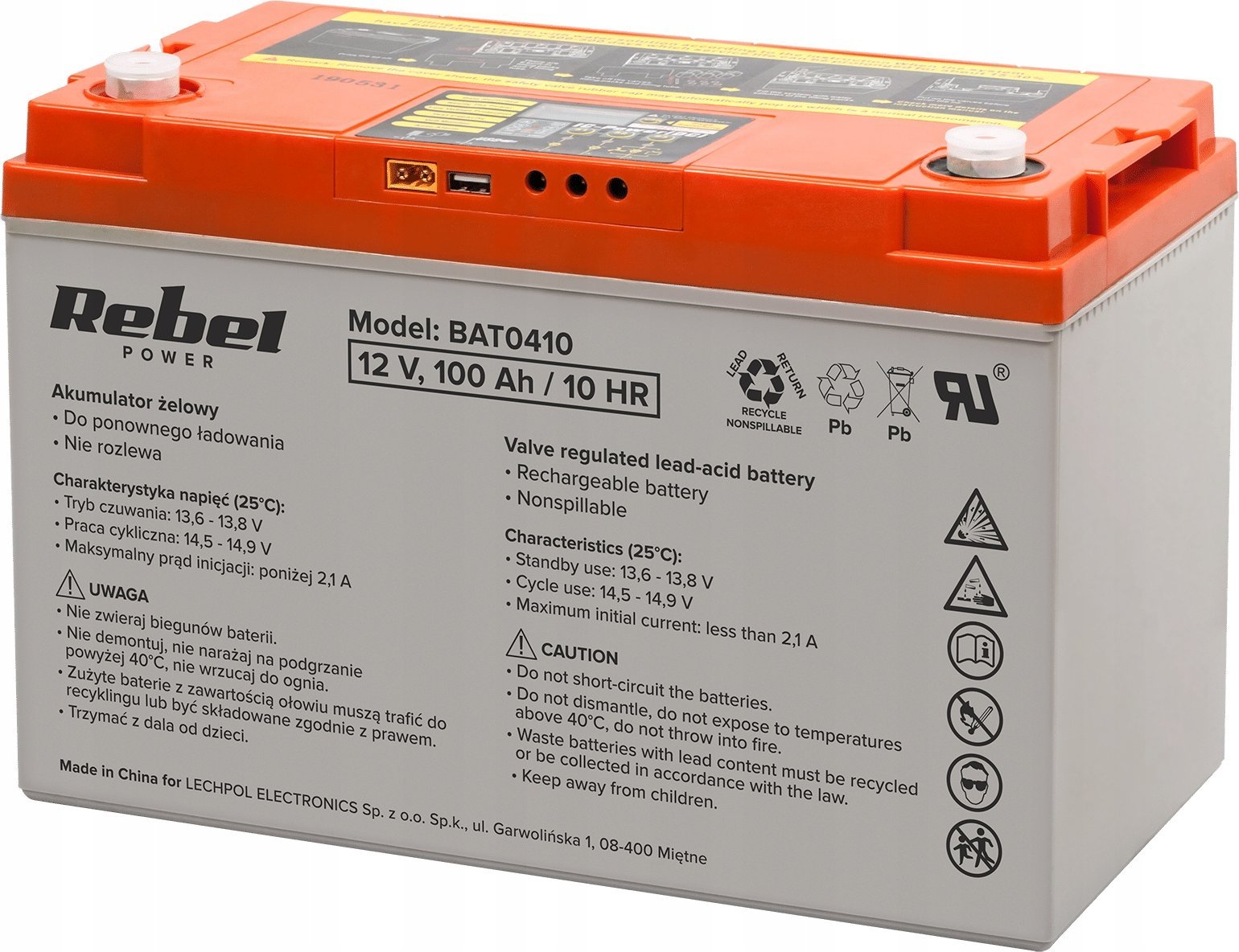 Bateri plumbi Rebel 12V 100Ah, për UPS dhe panele solare