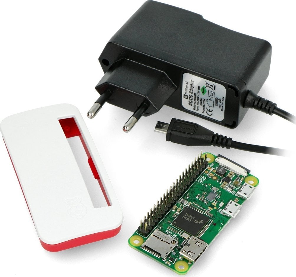 Set bazë mini kompjuter Raspberry Pi Zero WH, WiFi dhe Bluetooth, kuti dhe furnizim me rrymë, i bardhë