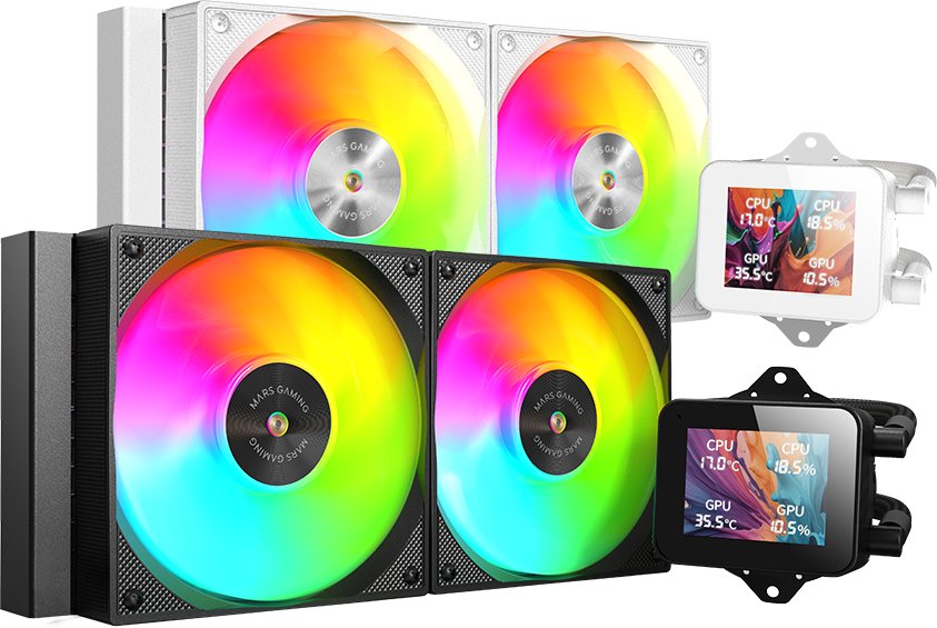 Водено ладење AIO Mars Gaming ML-VISION240, TDP 500W, 240mm, 2 ARGB вентилатори, црн