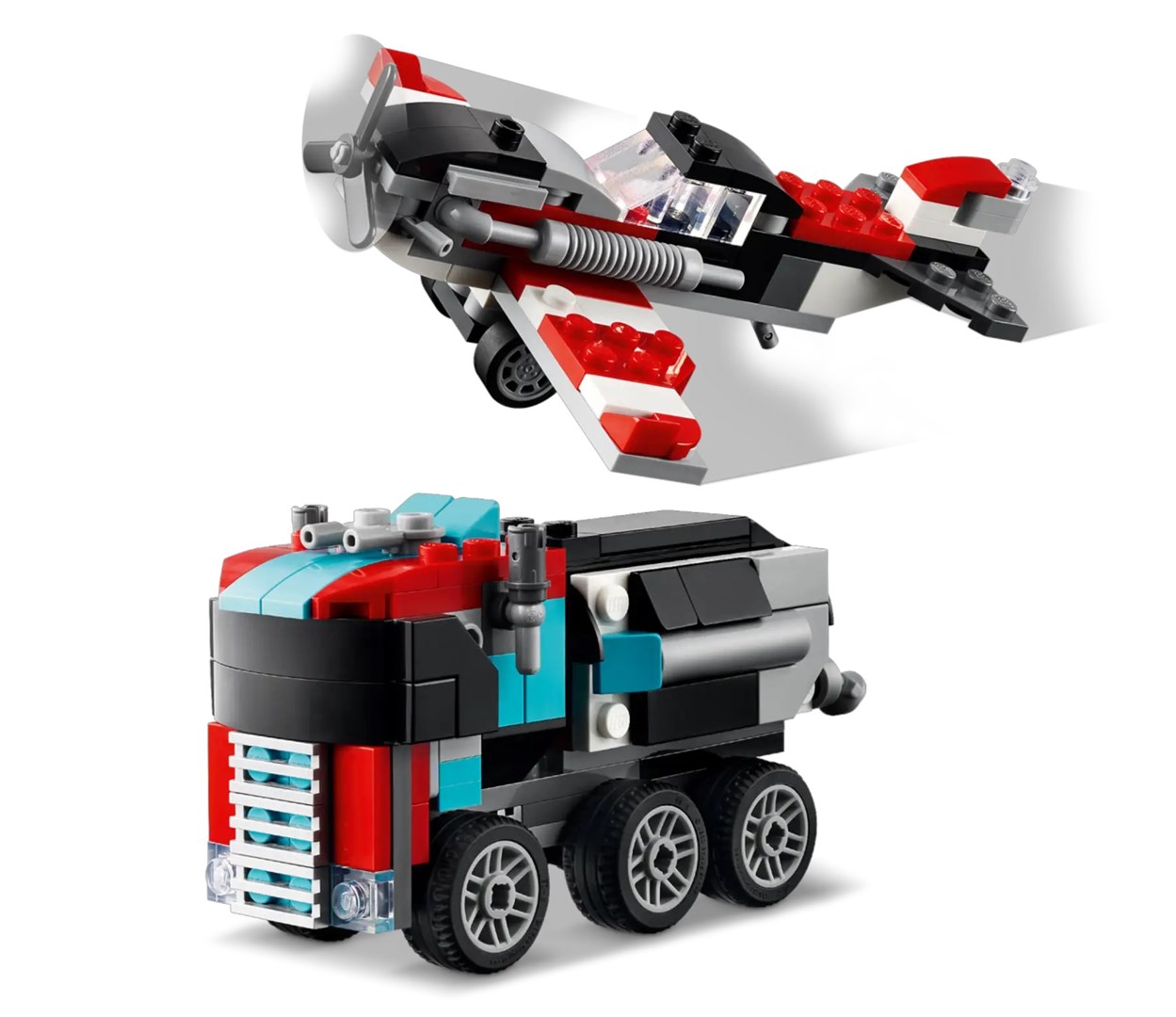 Set LEGO Creator 3 in 1 Flatbed Truck with Helicopter 31146, kamion dhe helikopter, shumëngjyrësh