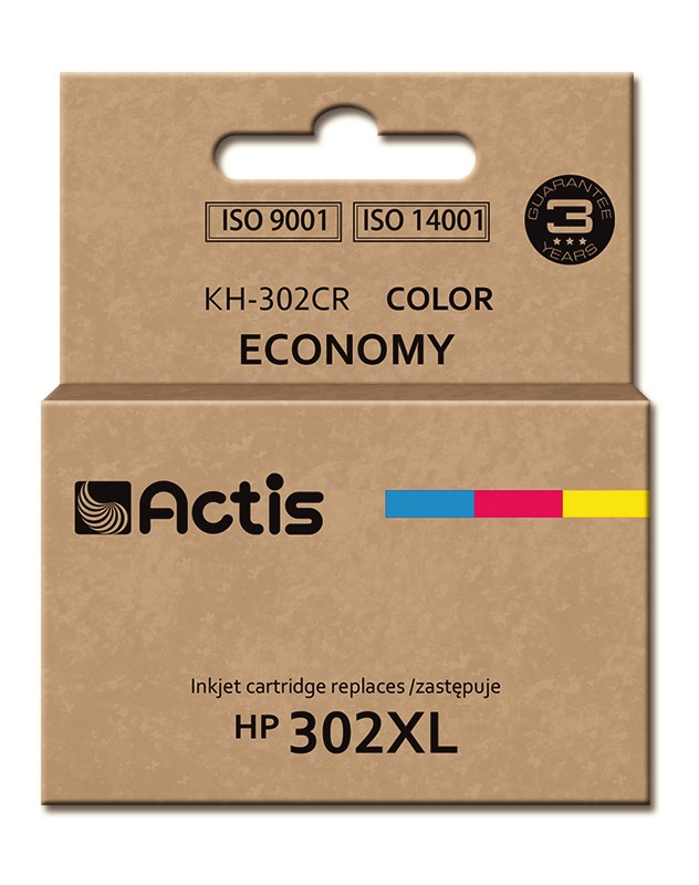 Ngjyrë për printer Actis KH-302CR (zëvendësim për HP 302XL F6U67AE), 18 ml, e kaltër / vjollcë /  e verdhë