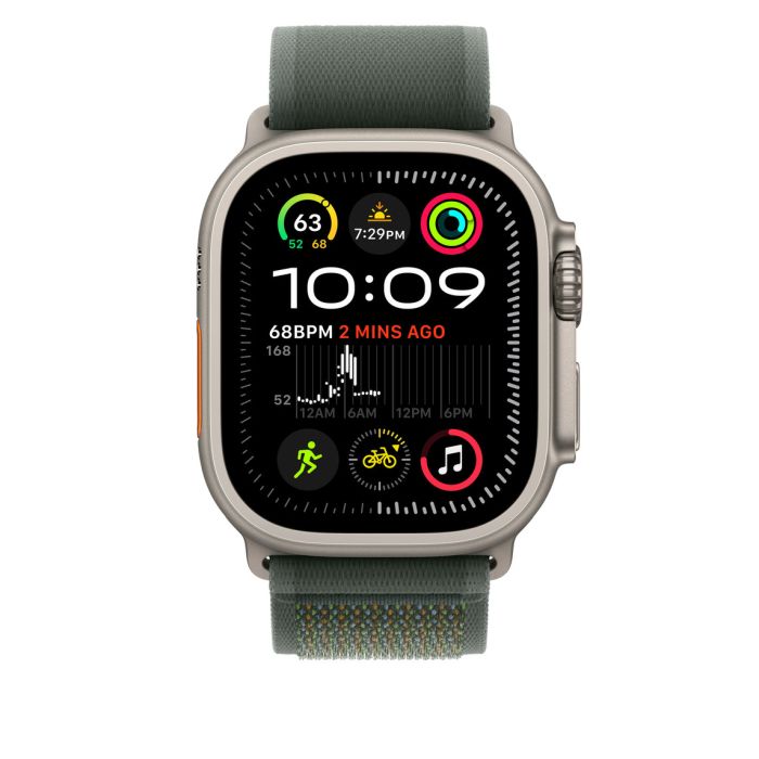 Apple Watch 49mm Loop, Green Trail Loop, Natural Titanium Finish, S/M
