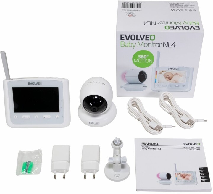 Monitor për bebe me dritë nate dhe kamerë rrotulluese EVOLVEO NL4, i bardhë