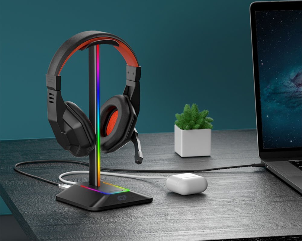 Mbajtëse për kufje Mozos, RGB, plastike, e zezë