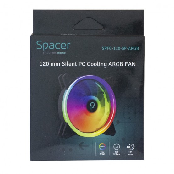 Ventilator kasë Spacer SPFC-120-6P-ARGB, 120mm, ARGB, i zi
