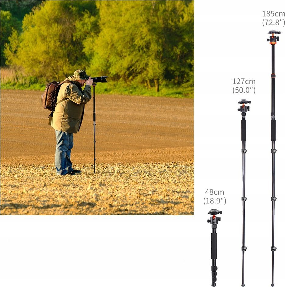 Trekëmbësh K&F Concept, 3 në 1, 175/185 cm