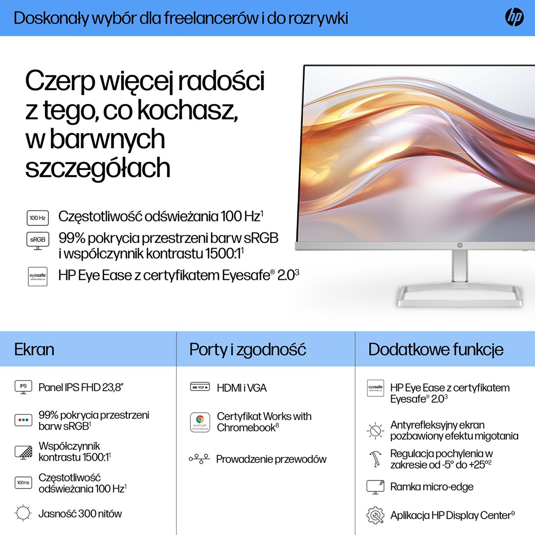 Monitor HP 23.8-inch Series, 23.8", 1920 x 1080, 100 Hz, i argjendtë