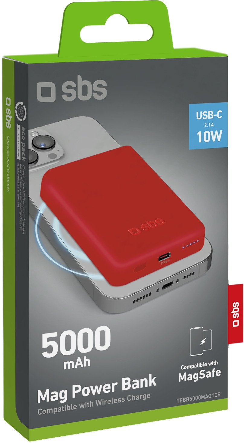 Power bankë wireless magnetike SBS Magnetic 5000 mAh, 5W, e kuqe