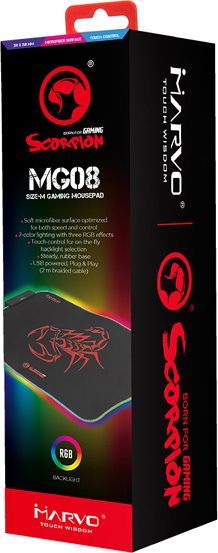 Mauspad Marvo MG08 RGB, M, i kuq