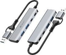 Adapter USB C Tracer 47500 A 5, 4 porta, 2x USB A 3.0, i argjendtë