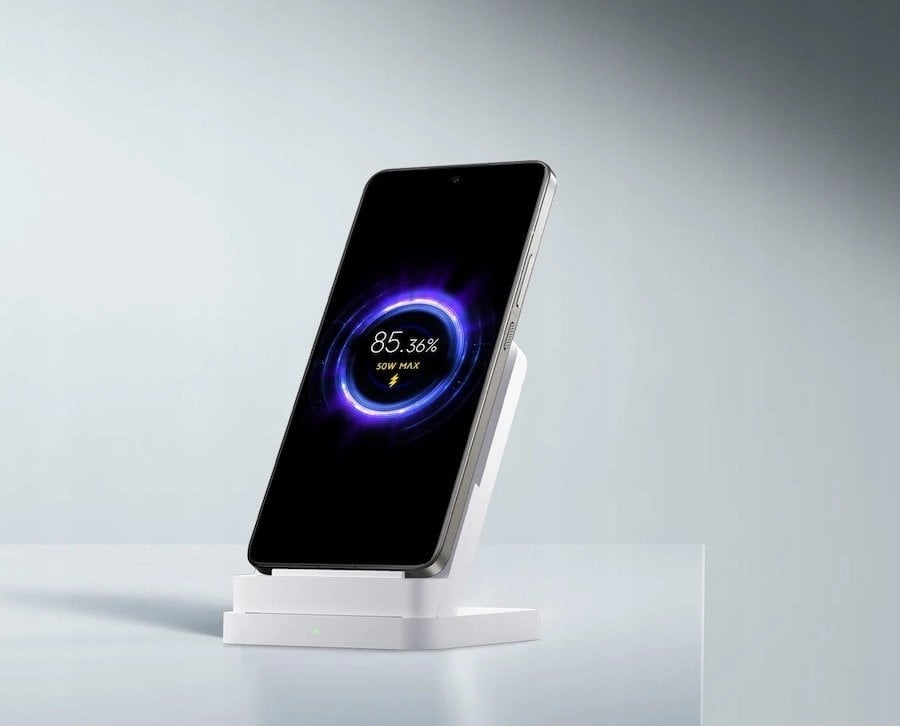 Karikues wireless Xiaomi Mi 50W Charging Stand Pro, me stand, i bardhë
