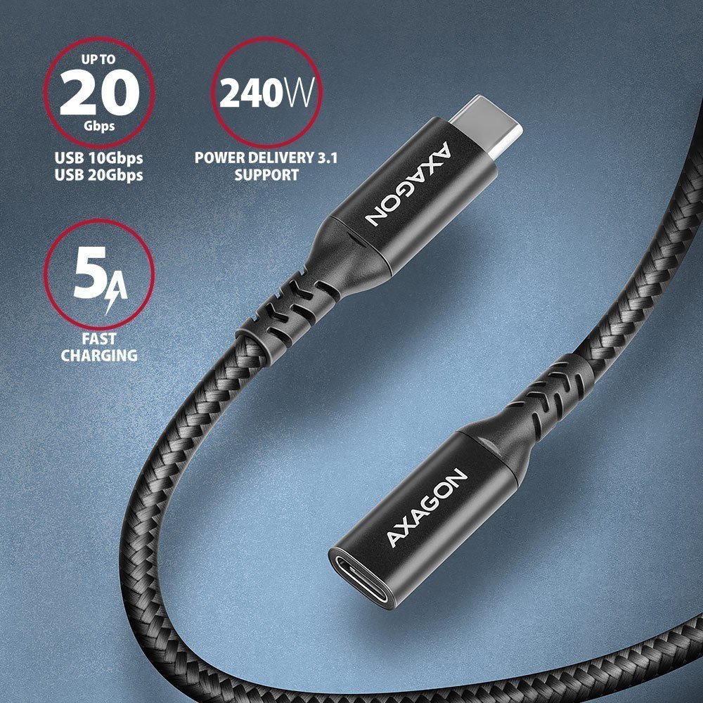 Kabllo USB Axagon BUCM32 CF15AB, USB C në USB C, 1.5m, 240W, i zi