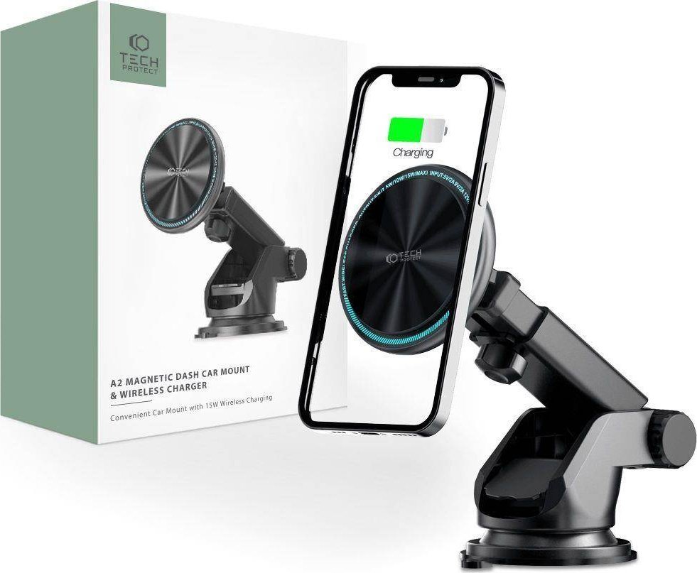 Mbajtës makine Tech-Protect Magnetic A2, MagSafe, karikim wireless 15W, i zi