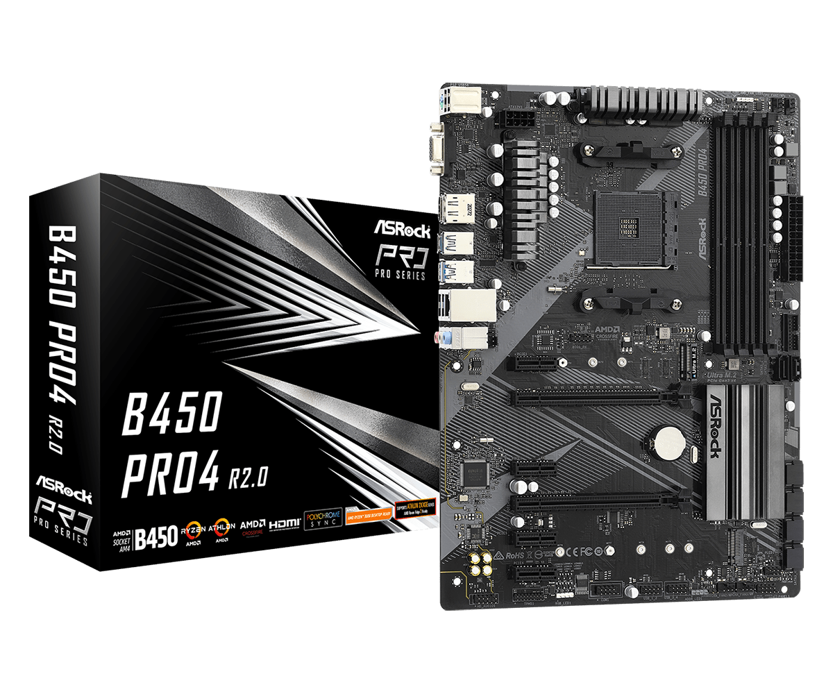 Pllaka amë Asrock B450 Pro4 R2.0, ATX, socket AMD AM4, Super Alloy