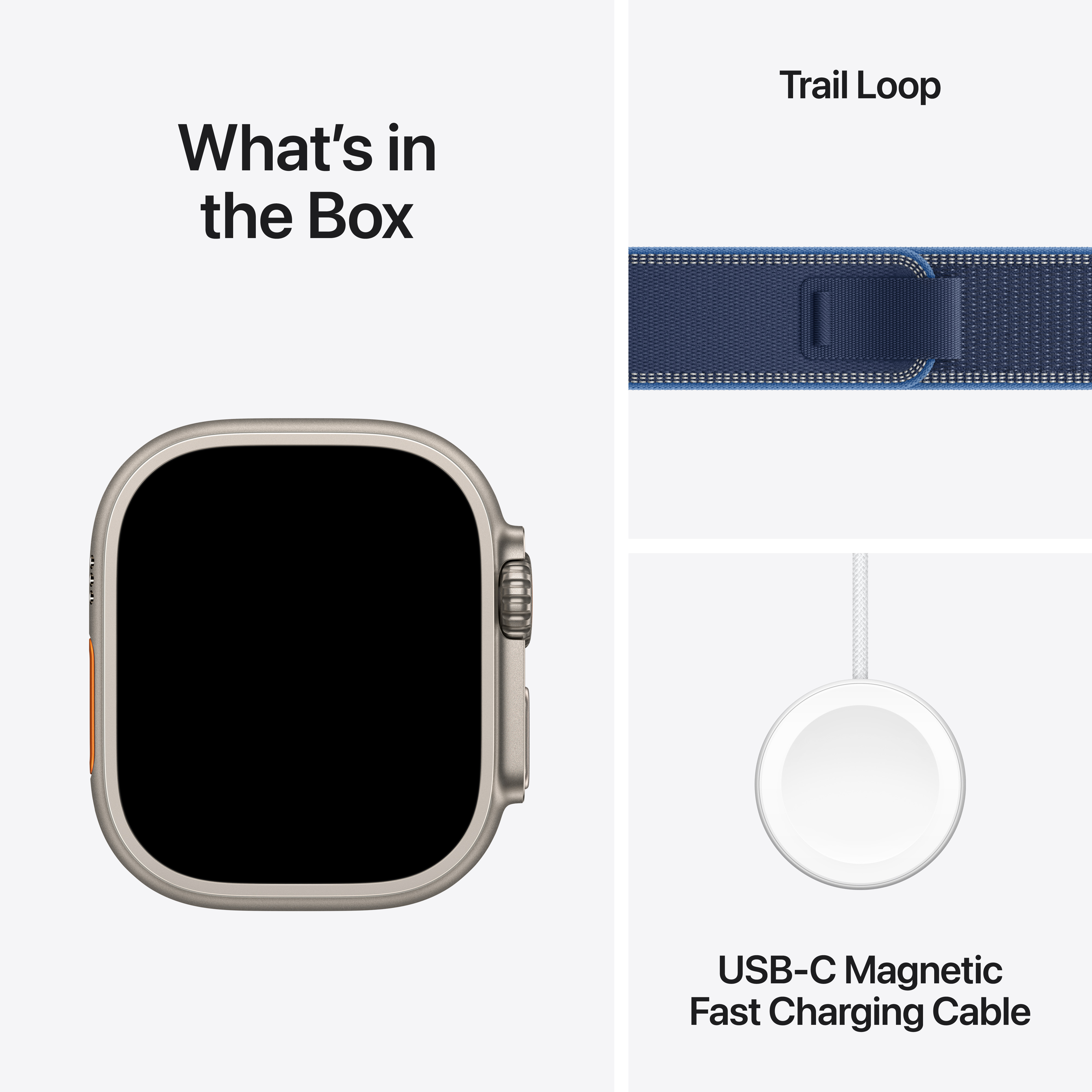 Apple Watch Ultra 3 Cellular 49mm Natural Titanium Case with Blue/Bright Blue Trail Loop, S/M