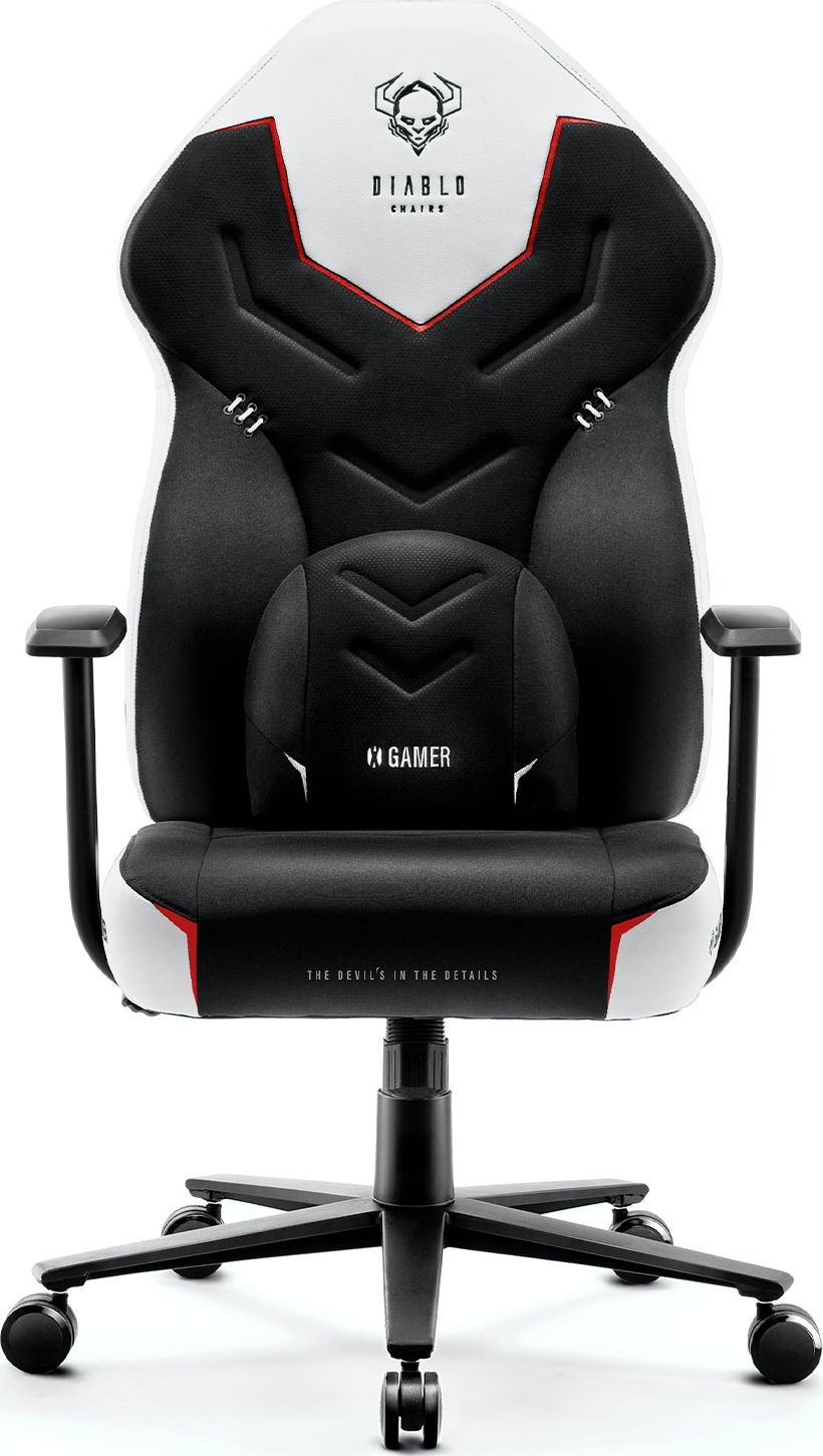 Karrige gaming Diablo Chairs X-Gamer Snow White, ergonomike, me mbështetëse krahësh, e zezë e bardhë