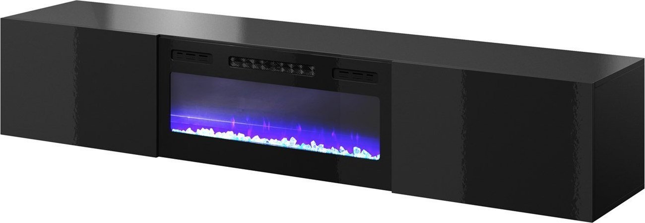 Kredencë TV Slide 200K, oxhak elektrik, 200x40x37 cm, e zezë me shkëlqim