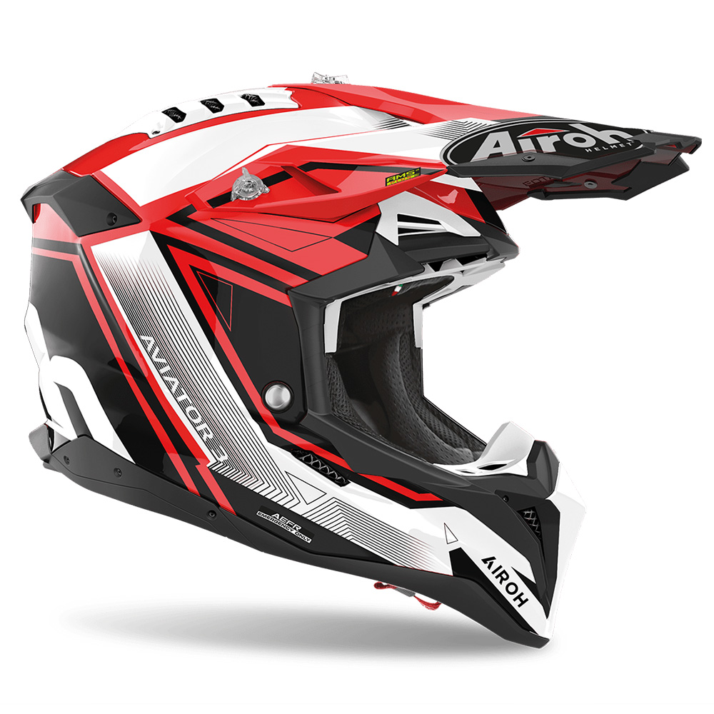 Kaskë motocross Airoh Aviator 3 League, karbon, madhësia L, e zezë kuqe bardhë