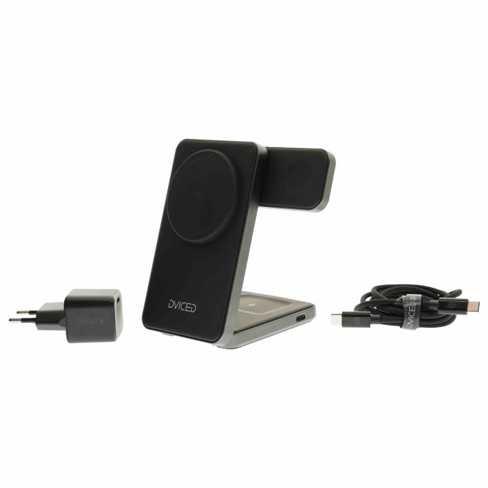 Dviced 3-in-1 Foldable Qi2 Magnetic Wireless Charger Stand W Cable, Wall Charger, Black