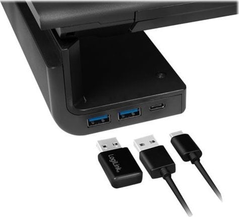 Stendë ergonomike për monitor Kronborg, 420–520 mm, 2x USB 3.0, 1x USB C, e zezë