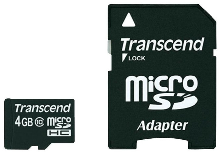 Kartë memorie Transcend Micro SDHC 4GB Class 10 + adapter SD