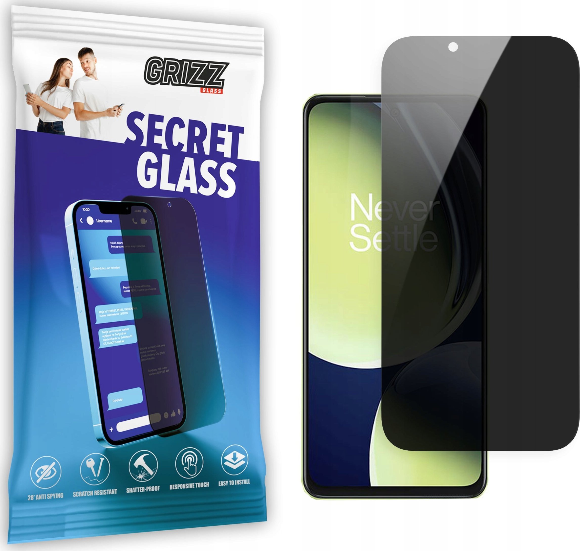 Xham mbrojtës privatësie Grizz SecretGlass për OnePlus Nord CE 2 Lite, 9H, transparent