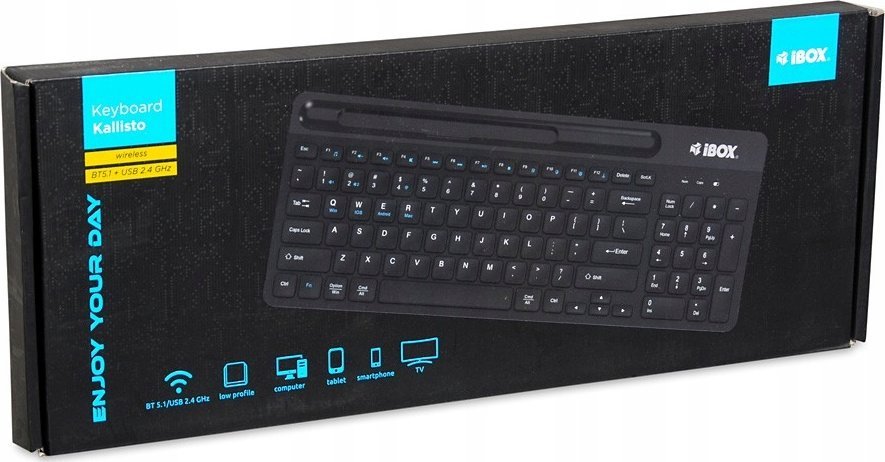Tastierë IBOX Kallisto, wireless 2.4 GHz dhe Bluetooth 5.1, QWERTY, e zezë
