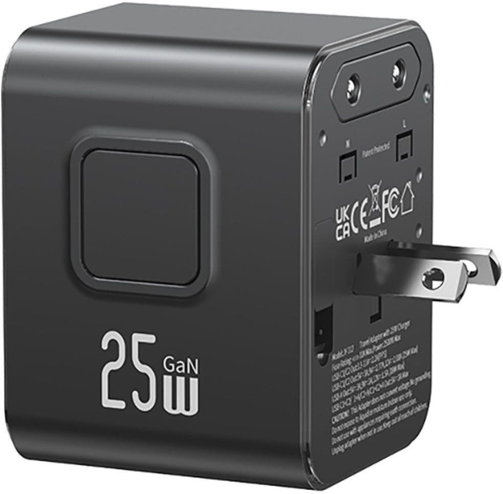 Karikues udhëtimi Usams CC309, 25W, 2x USB C 4 në 1 US AU EU UK, i zi