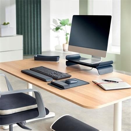 Qëndrim monitori Leitz Ergo Adjustable, deri 27", lartësi e rregullueshme, gri e errët