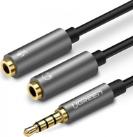 Kabllo audio Ugreen 3.5mm në 2x 3.5mm, splitter kufje dhe mikrofon, 20cm, zi gri