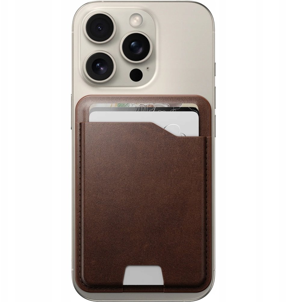 Portofol magnetik Nomad Leather Mag Wallet, Find My, MagSafe, kafe