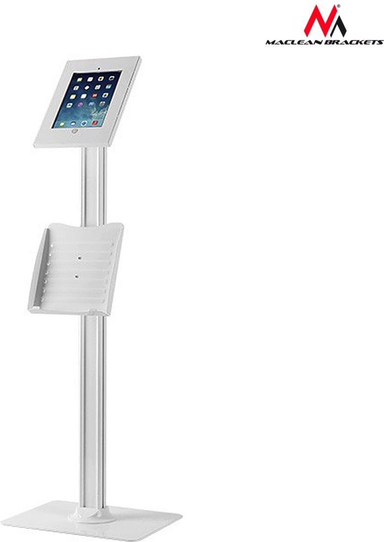 Поден држач за таблет Maclean MC-724, за iPad 2 3 4 Air Air 2 Pro 9.7", со простор за каталози, бел
