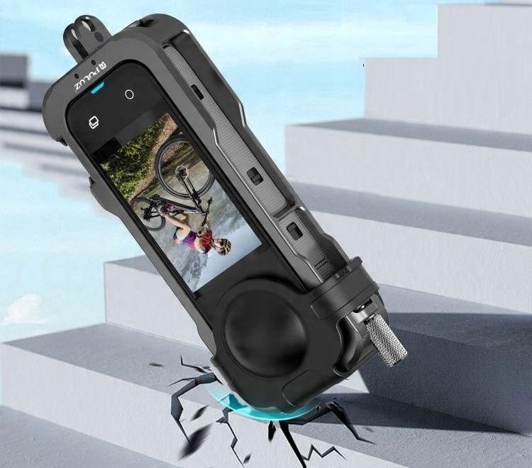 Kornizë mbajtëse Puluz PU981B për GoPro, 2x cold ISO, kapak silikoni për Insta360 X4, e zezë