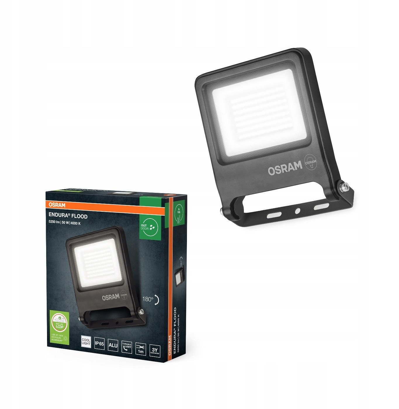 Prozhektor LED Osram ENDURA Flood Cool White PCR, i jashtëm, dritë e bardhë e ftohtë, gri