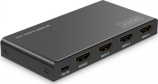 Ndërprerës HDMI Digitus 3x1, 4K 60Hz, HDR, i zi