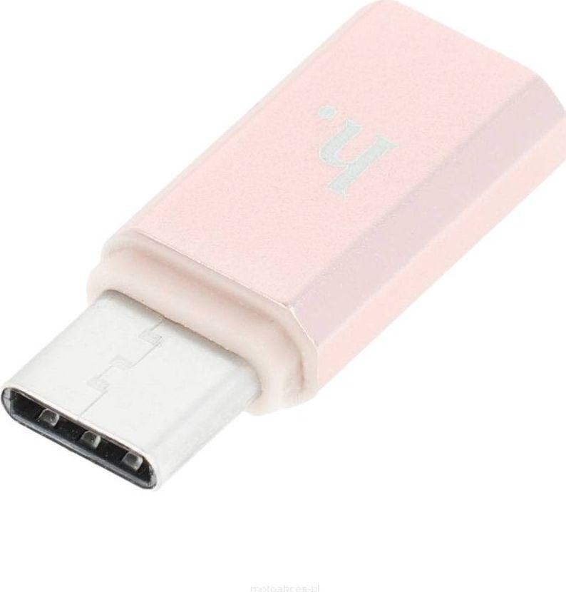 Adapter USB Hoco, USB C në microUSB, rozë