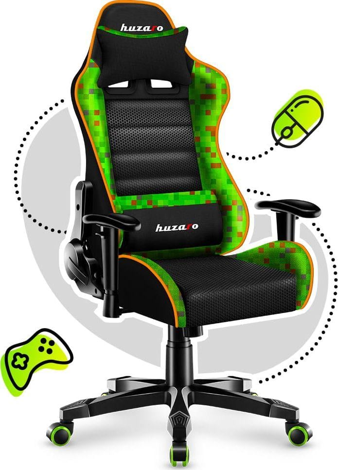Karrige gaming HZ-Ranger 6.0 Pixel Mesh, për fëmijë, me jastëk lumbal, e zezë e gjelbër