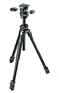 Tripod Manfrotto 290 Dual MK290DUA3-3W, alumin, me kokë 3 drejtime, i zi