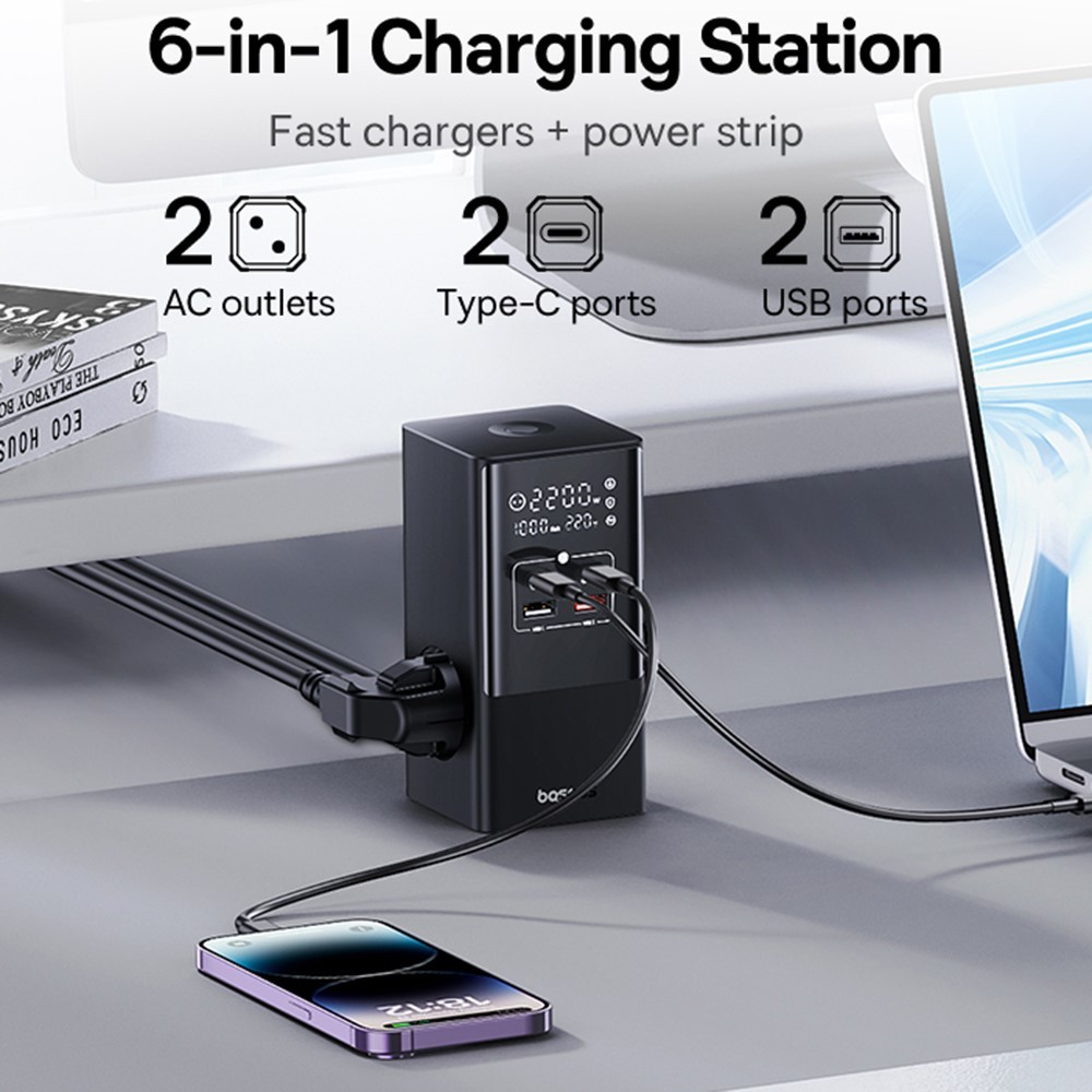 Prizë tavoline Baseus Powercombo Tower, 2x AC 4x USB, 100W, e zezë