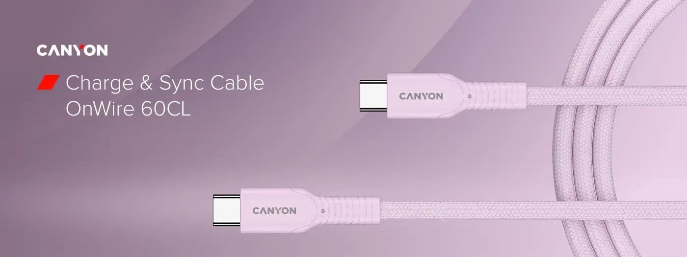 Kabllo USB Canyon OnWire 60CL, USB C në USB C, 1m, 60W, e rozë