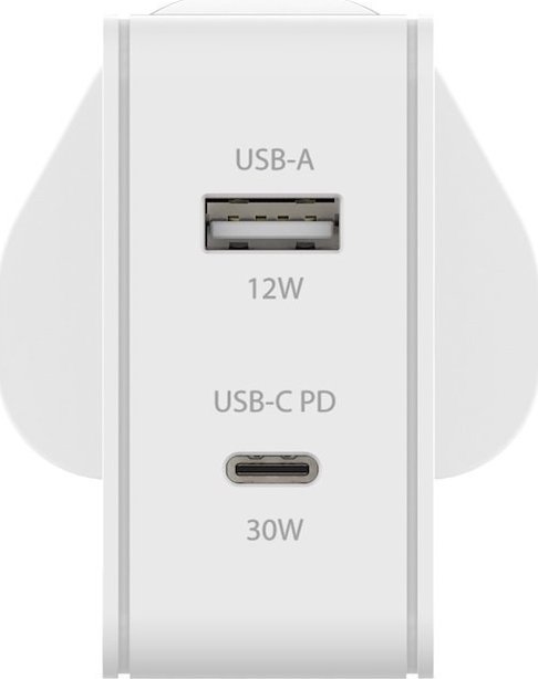 Karikues muri JOBY 42W Dual Output, USB C PD 30W, USB A 12W, i bardhë