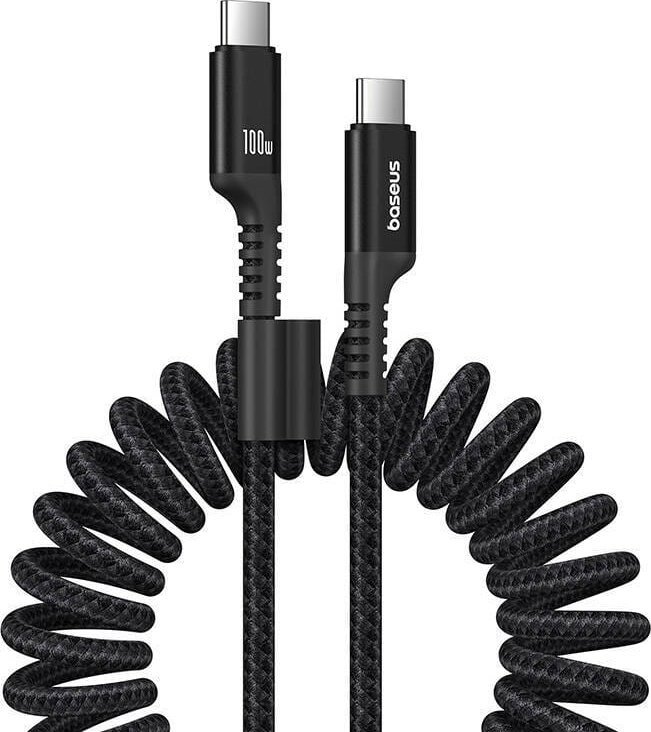 Kabllo karikimi Baseus Fish Eye, USB C në USB C, 100W, 1m spiral, e zezë