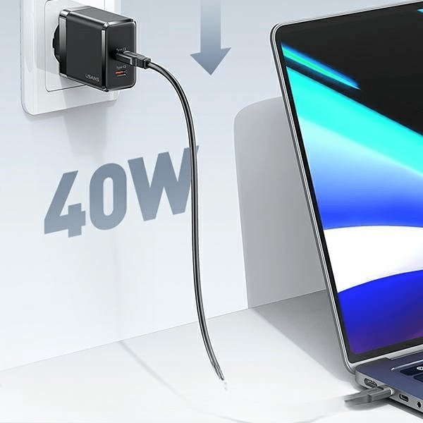 Karikues muri USAMS T54, 2x USB C, 40W PD, i bardhë